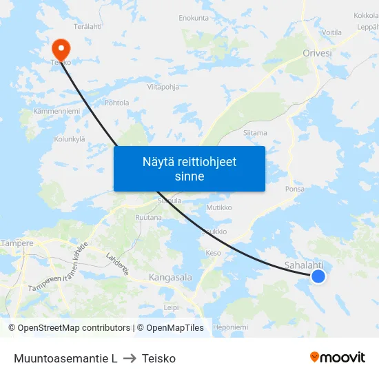 Muuntoasemantie L to Teisko map