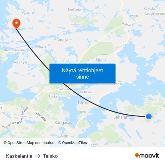 Kaskelantie to Teisko map