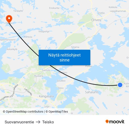 Suovanvuorentie to Teisko map