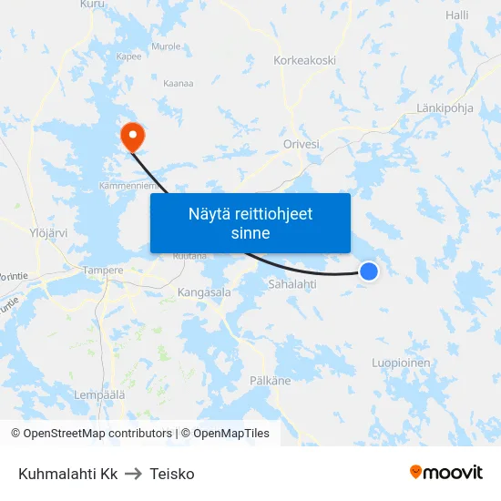 Kuhmalahti Kk to Teisko map
