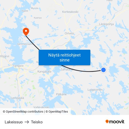 Lakeissuo to Teisko map