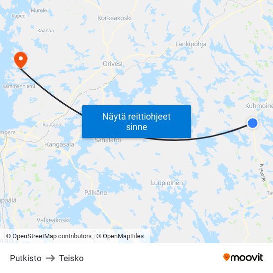 Putkisto to Teisko map