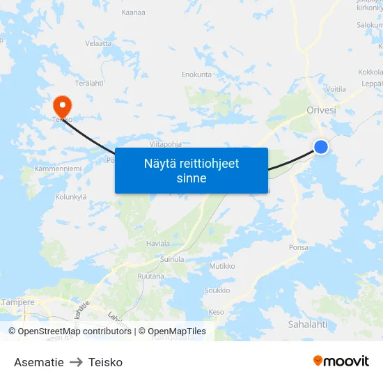 Asematie to Teisko map