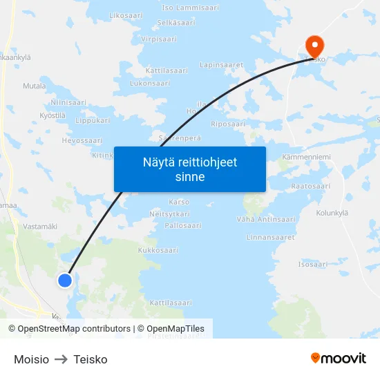 Moisio to Teisko map