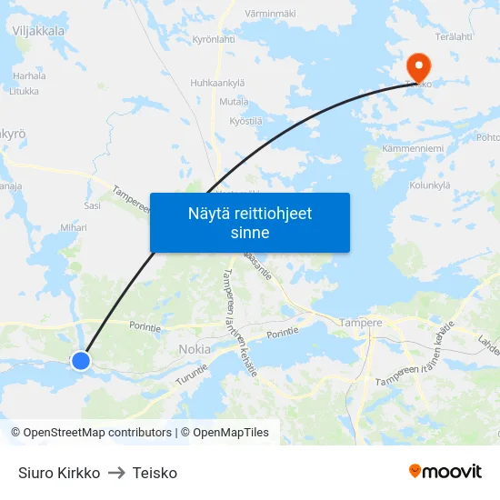 Siuro Kirkko to Teisko map