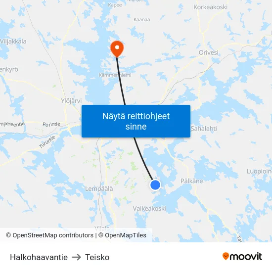 Halkohaavantie to Teisko map