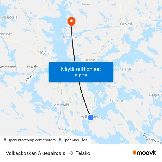 Valkeakosken Aluesairaala to Teisko map