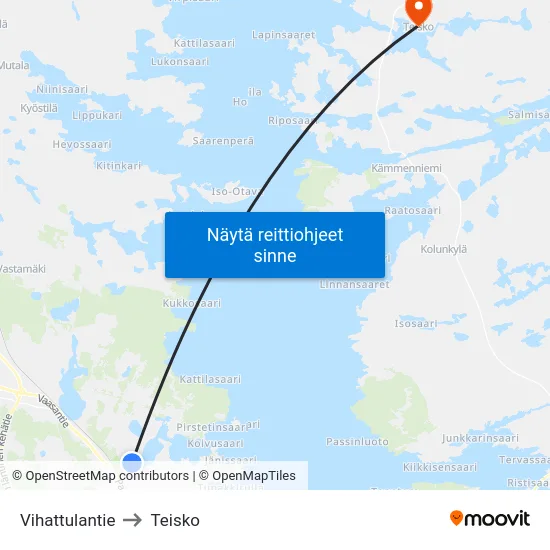 Vihattulantie to Teisko map