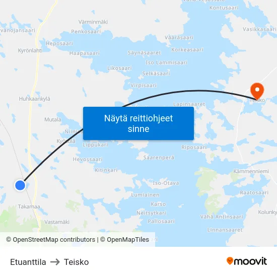 Etuanttila to Teisko map