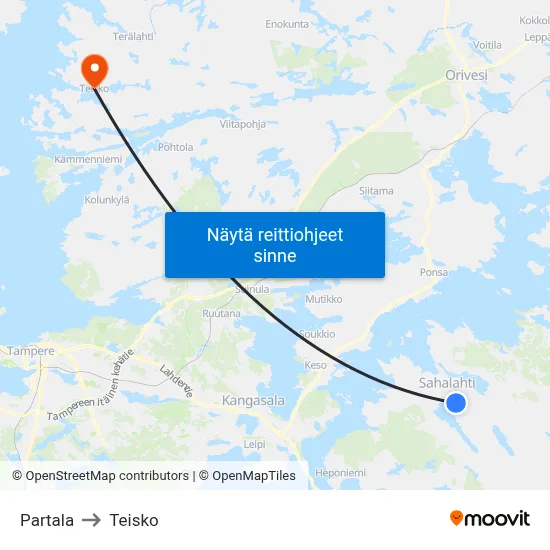 Partala to Teisko map