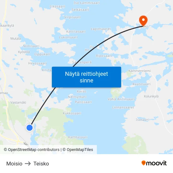 Moisio to Teisko map