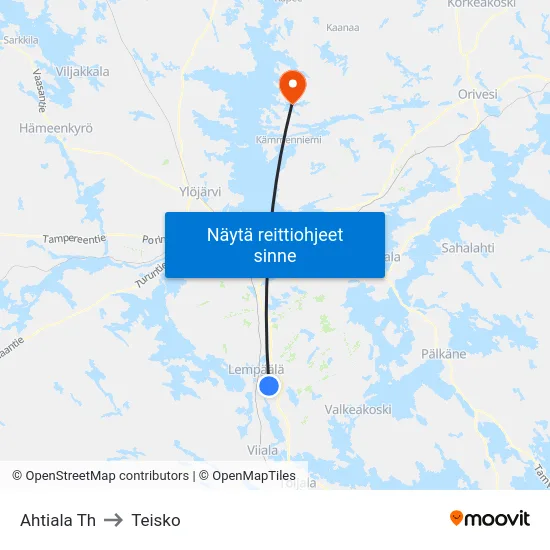 Ahtiala Th to Teisko map