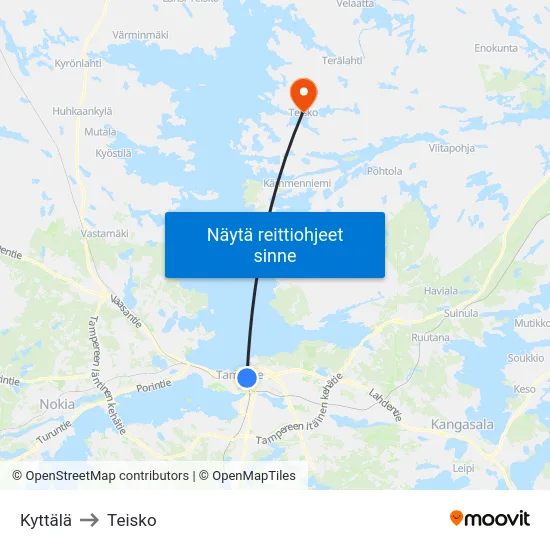 Kyttälä to Teisko map