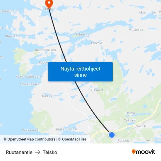 Ruutanantie to Teisko map