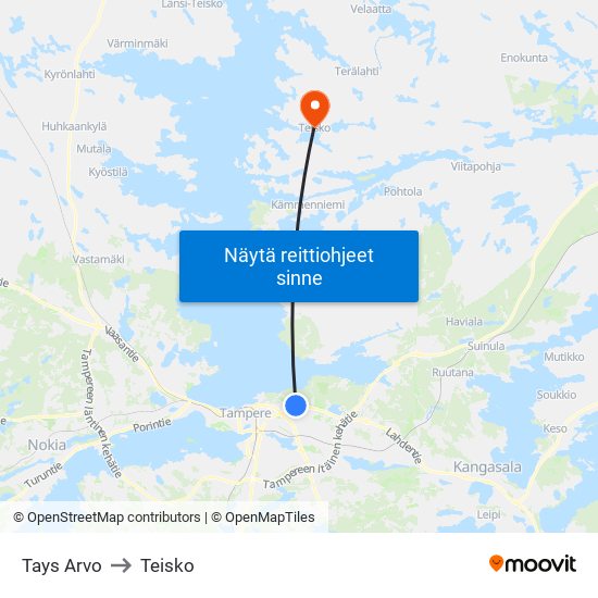 Tays Arvo to Teisko map