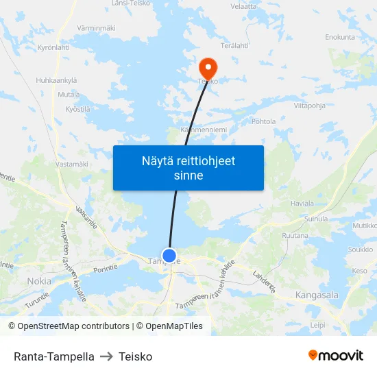 Ranta-Tampella to Teisko map