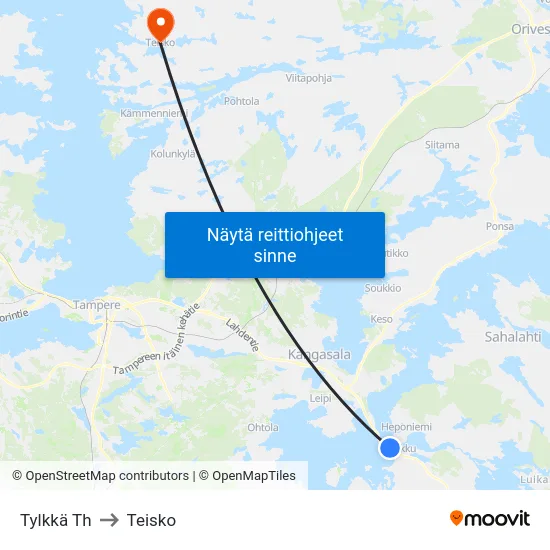 Tylkkä Th to Teisko map