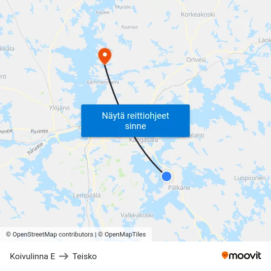 Koivulinna E to Teisko map