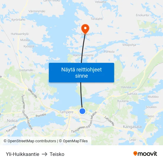 Yli-Huikkaantie to Teisko map