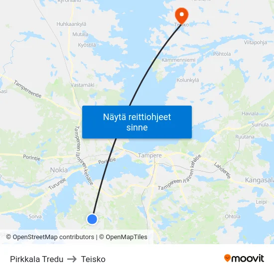 Pirkkala Tredu to Teisko map