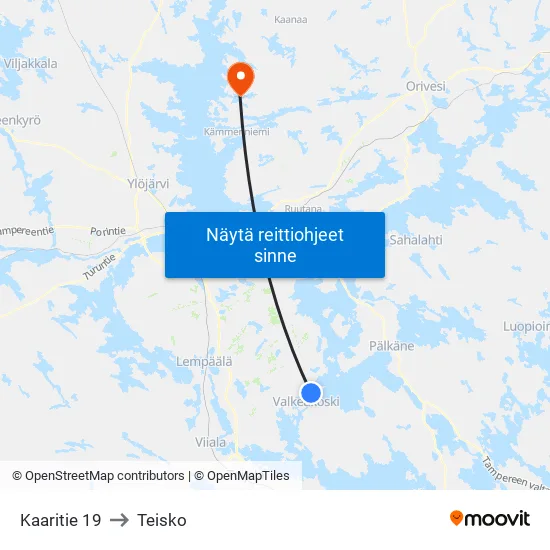 Kaaritie 19 to Teisko map