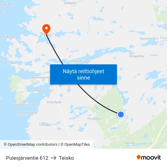 Pulesjärventie 612 to Teisko map