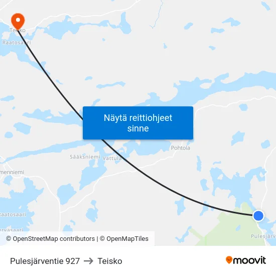 Pulesjärventie 927 to Teisko map
