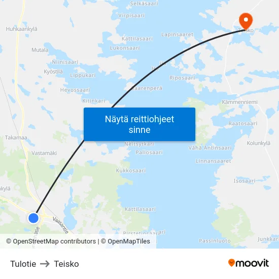 Tulotie to Teisko map