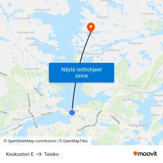 Keskustori E to Teisko map