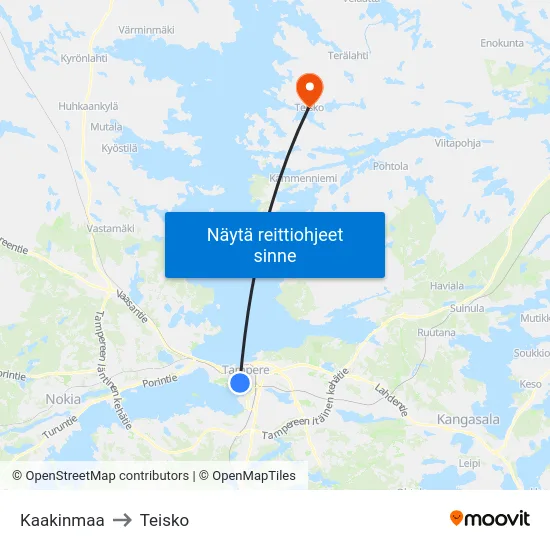 Kaakinmaa to Teisko map