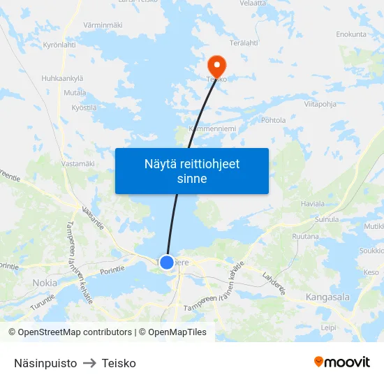 Näsinpuisto to Teisko map