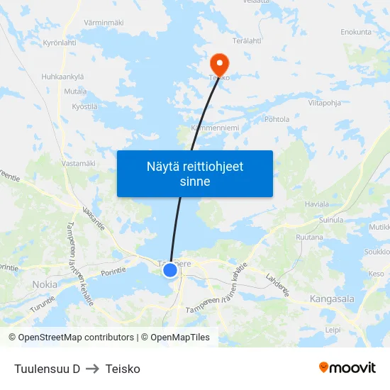 Tuulensuu D to Teisko map