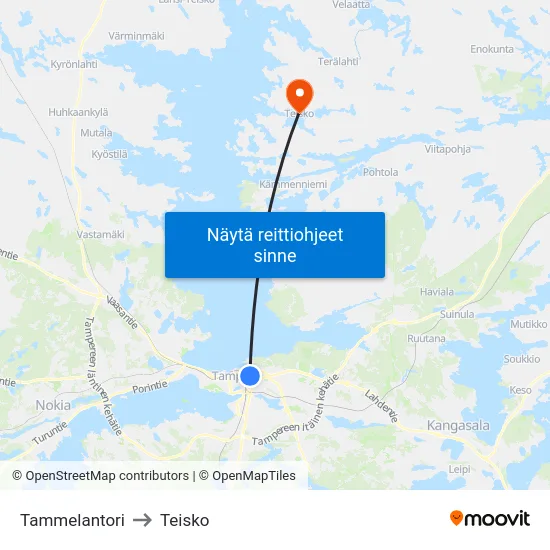 Tammelantori to Teisko map