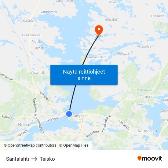 Santalahti to Teisko map