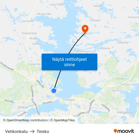 Vetikonkatu to Teisko map