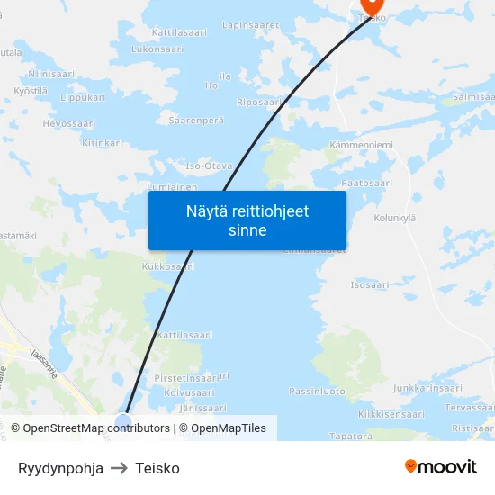 Ryydynpohja to Teisko map