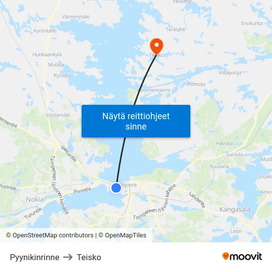 Pyynikinrinne to Teisko map