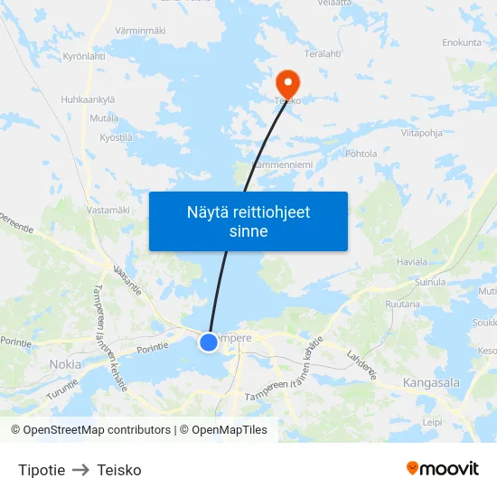 Tipotie to Teisko map
