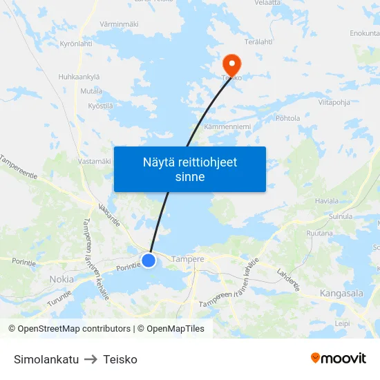 Simolankatu to Teisko map