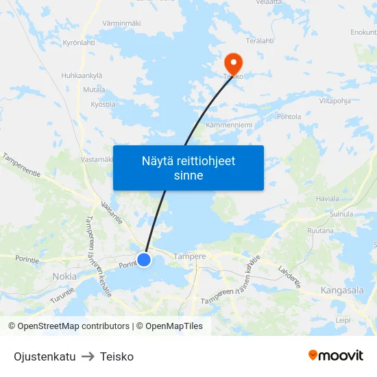 Ojustenkatu to Teisko map