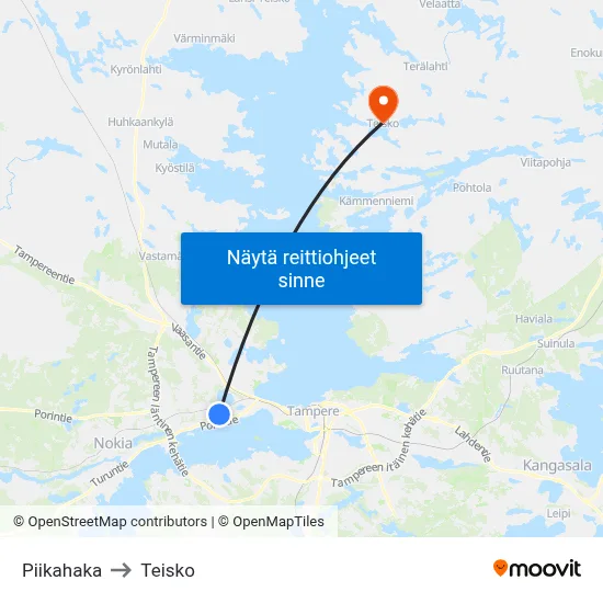 Piikahaka to Teisko map