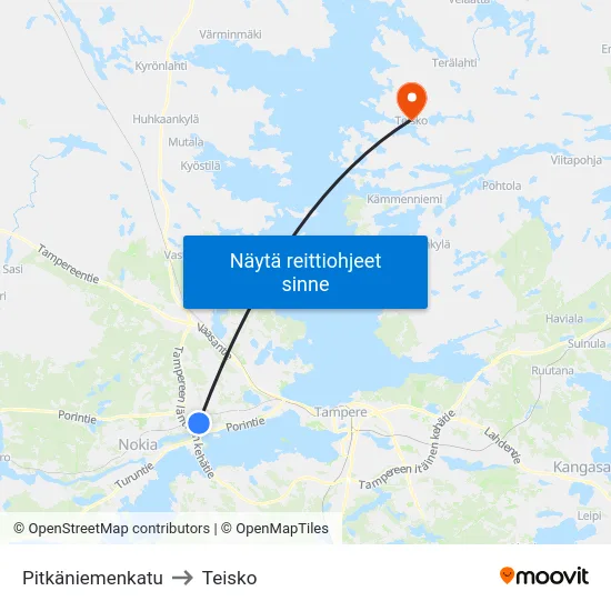 Pitkäniemenkatu to Teisko map