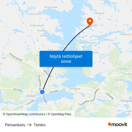 Petsankatu to Teisko map