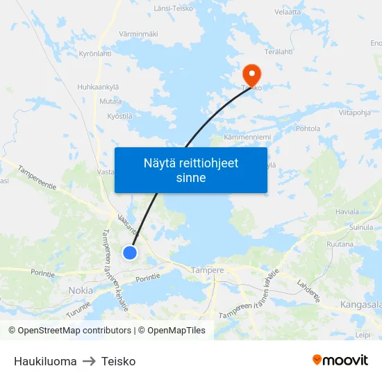 Haukiluoma to Teisko map