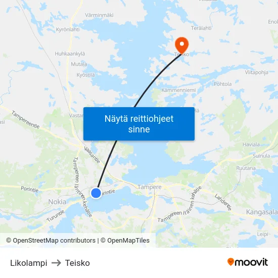 Likolampi to Teisko map
