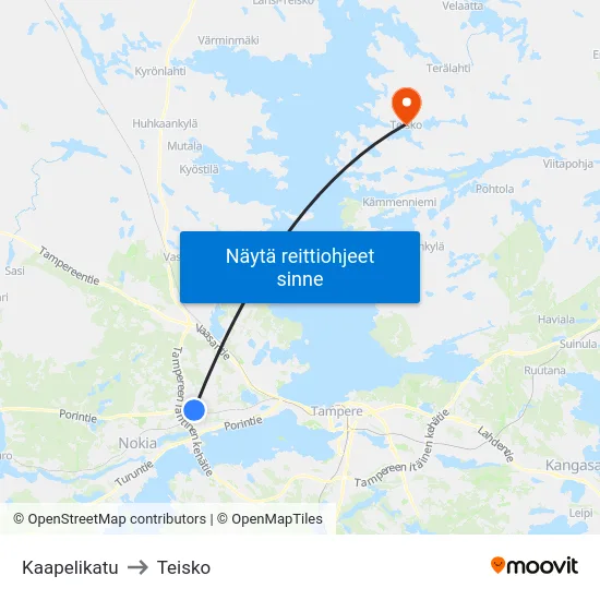 Kaapelikatu to Teisko map