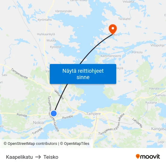 Kaapelikatu to Teisko map