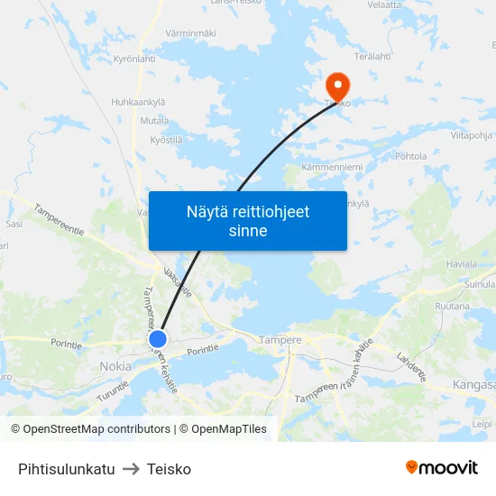 Pihtisulunkatu to Teisko map