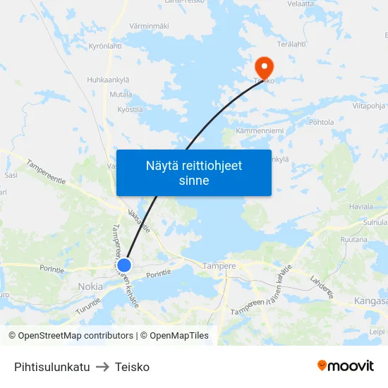 Pihtisulunkatu to Teisko map