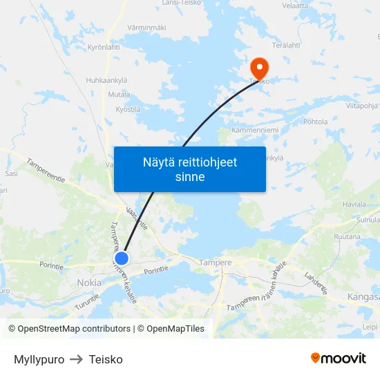 Myllypuro to Teisko map